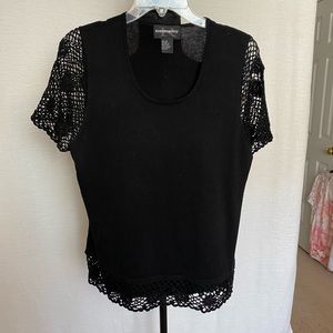 GC. Black top with crochet lace sleeves